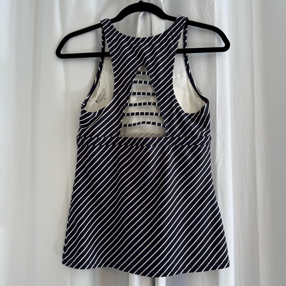 Athleta Offshore Tankini Top Blue White Stripe Swim Keyhole Back Women’s M - Picture 3 of 7